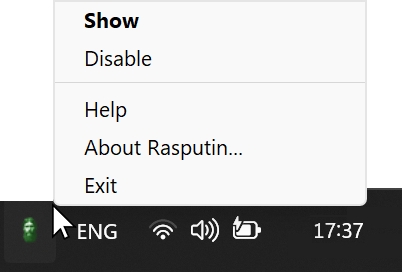 Rasputin Taskbar corner icon menu