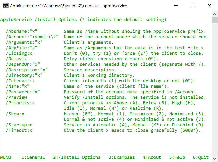 AppToService Install Options