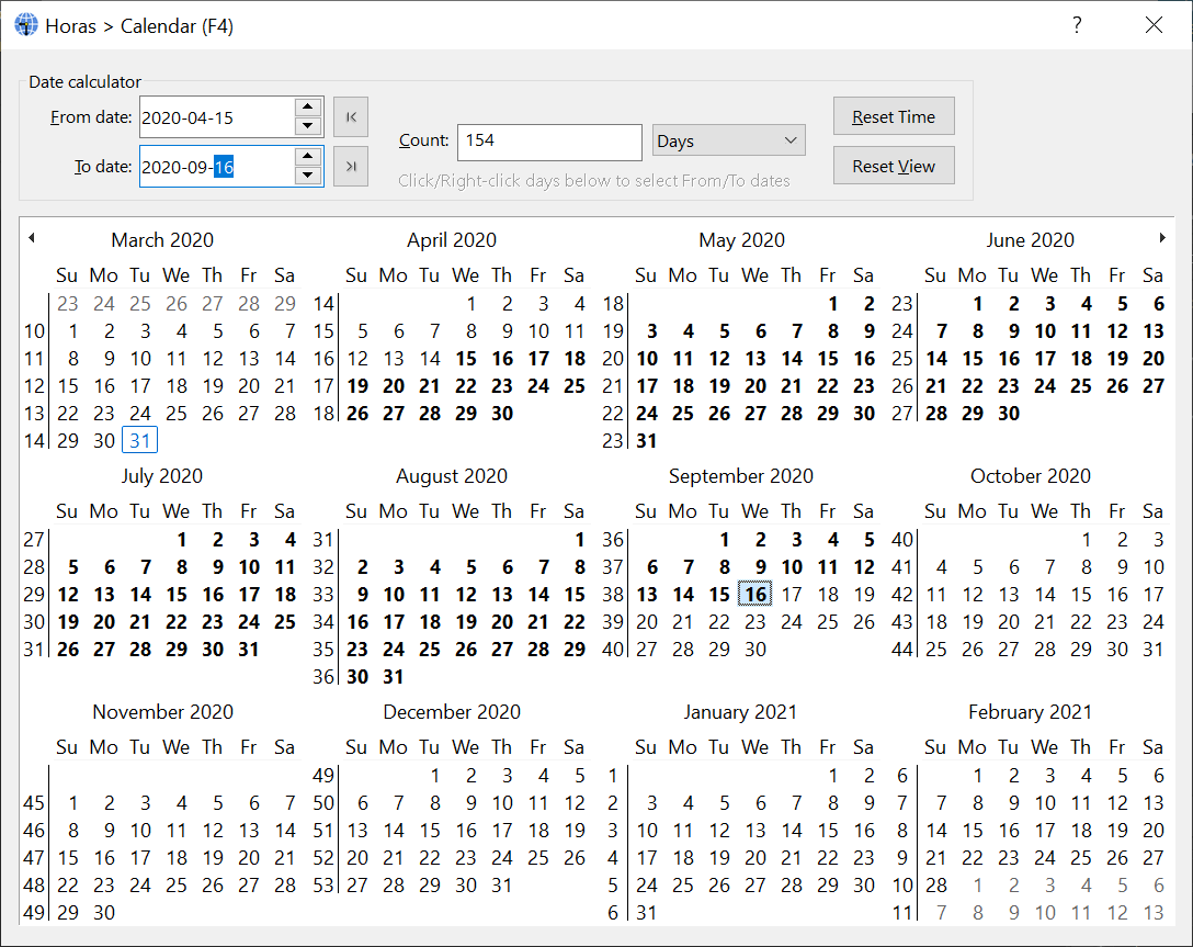 Horas Calendar