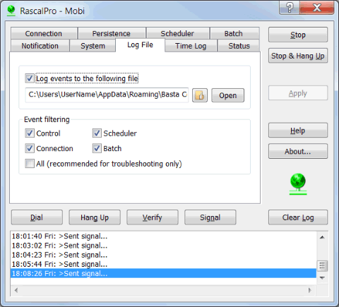 RascalPro Log File screen shot RascalPro Log File screen shot