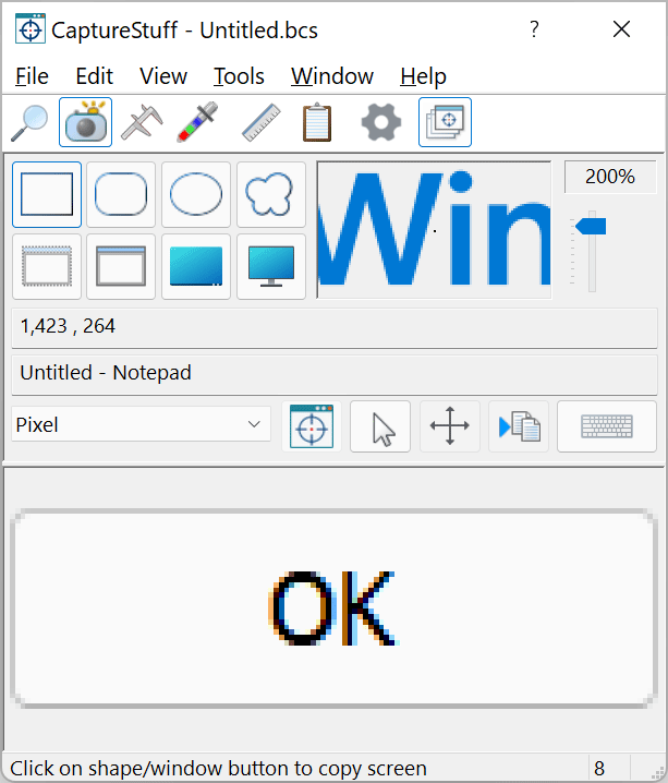 CaptureStuff desktop screen capture copier with multiple shapes and window parts