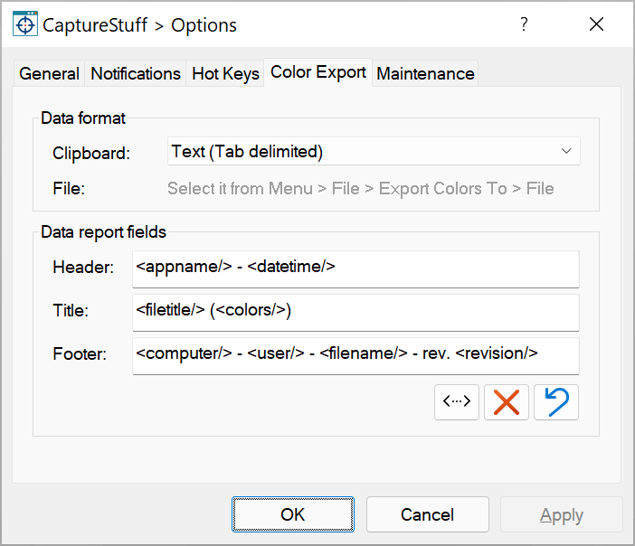 CaptureStuff Options - Color Export