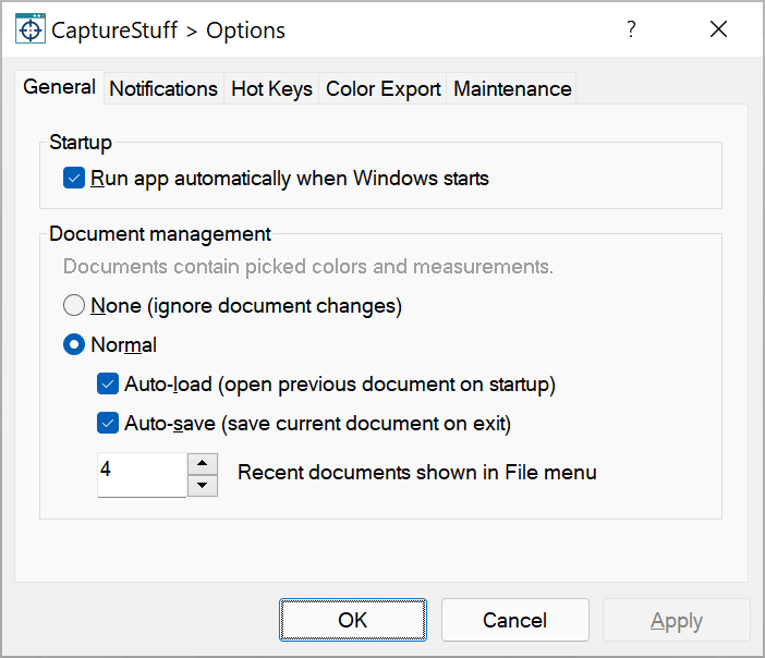 CaptureStuff Options - General