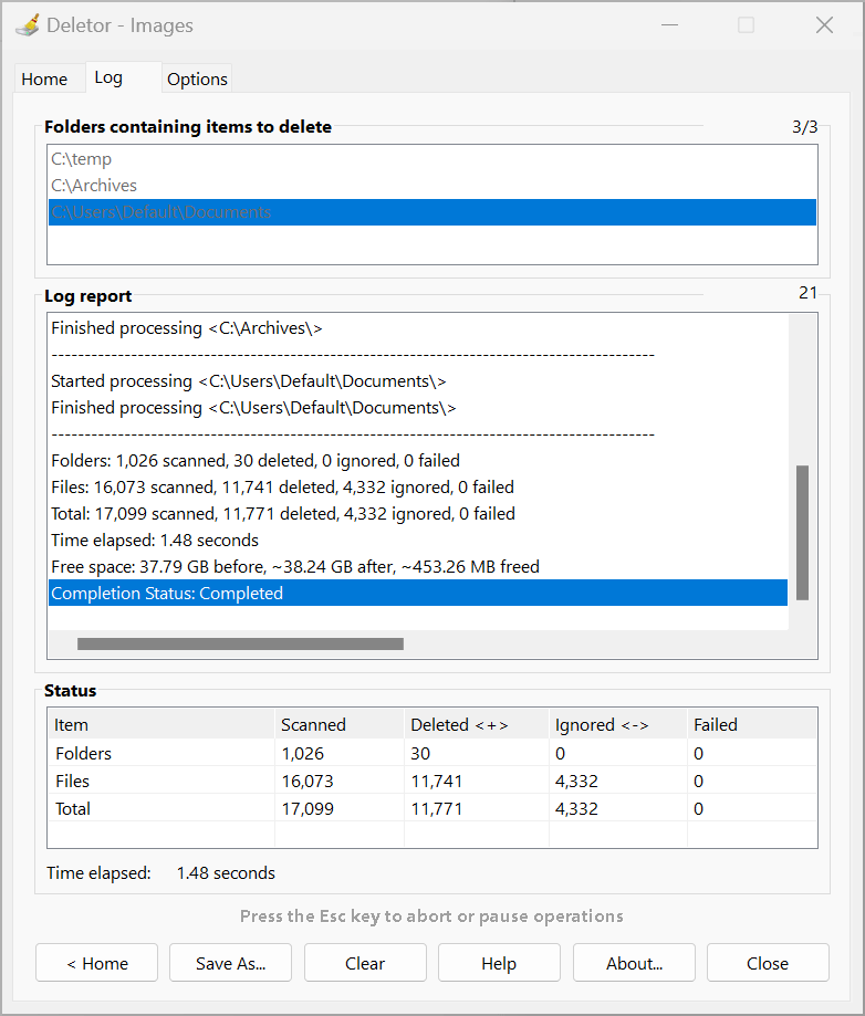 Deletor can log, preview and monitor delete operations