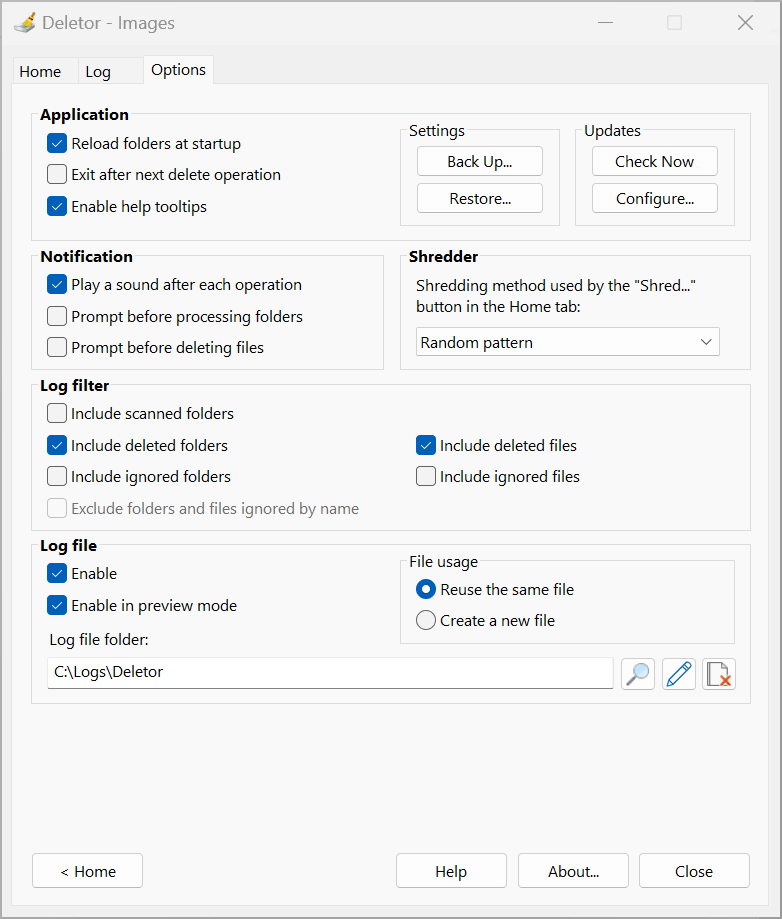 Deletor options to securely delete sensitive information and private data