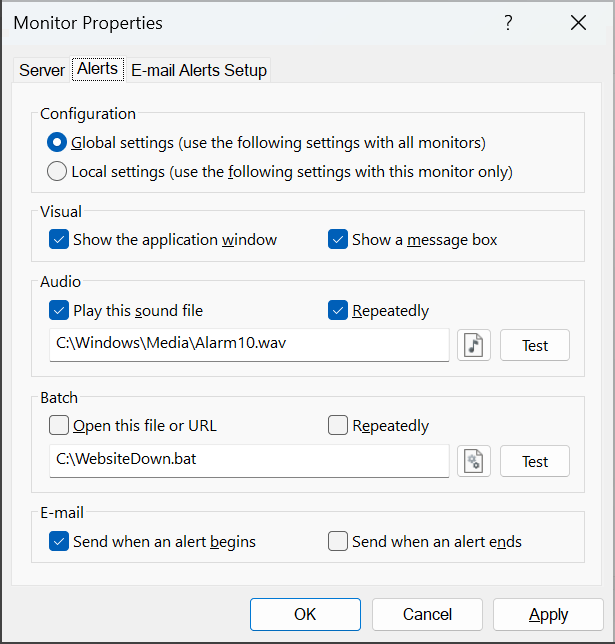 Netoscope notifies or restarts servers that have failed