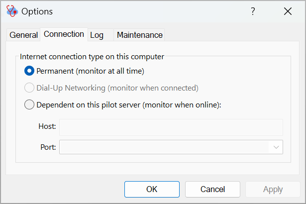 Netoscope supports different kinds of Internet connections