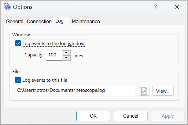 Netoscope logs operations and server failures