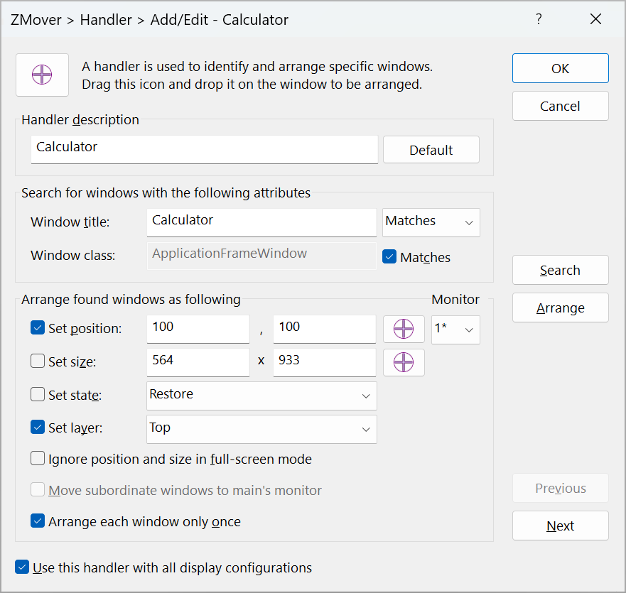 Zmover window filtering, moving and resizing