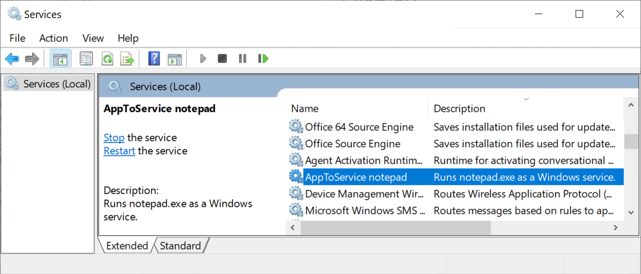 AppToService in the Windows Services applet
