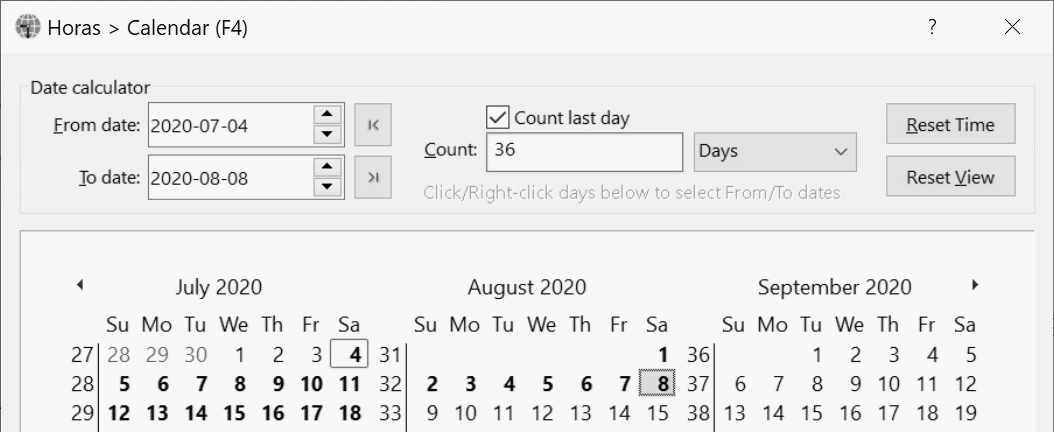 Horas Calendar